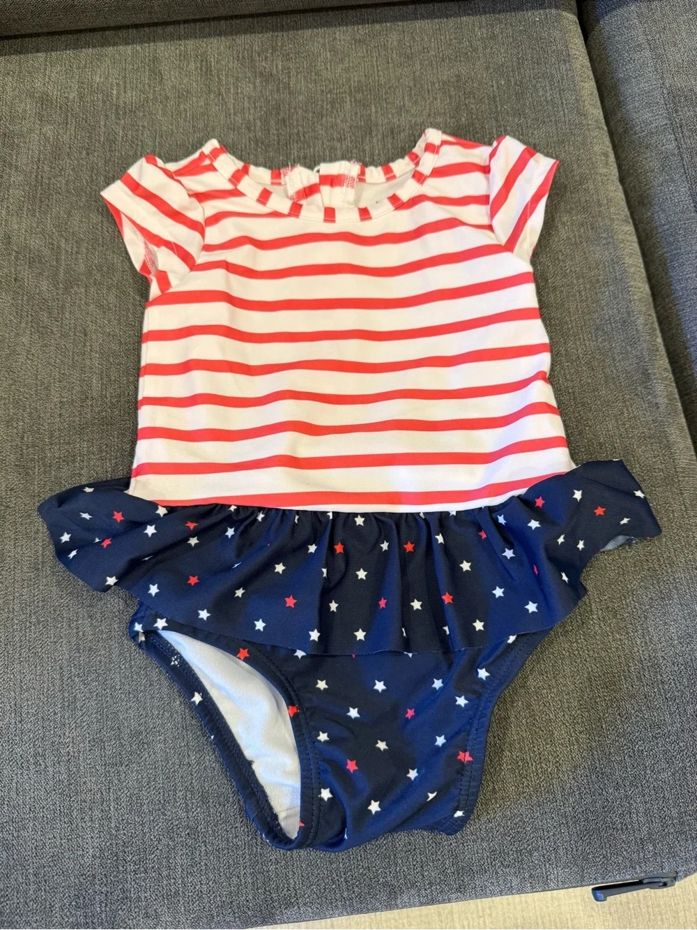 GAP Kids One-Piece Swim Suit Red White Navy Star Ruffle